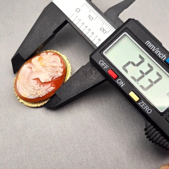 14K Yellow Gold Shell Cameo Brooch/Pendant Hand-Carved Profile 5.28g Signed LJI - Picture 10 of 11